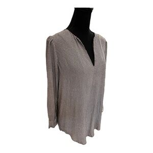 Joie Gray Silk Tattersall Blouse V Neck Long Sleeve XS